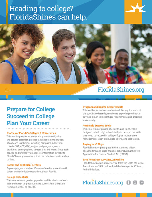<center><b>POSTCARD: FloridaShines</b><br>Double-sided; 8.5x5.5<br>High School (C-2)</br></center>